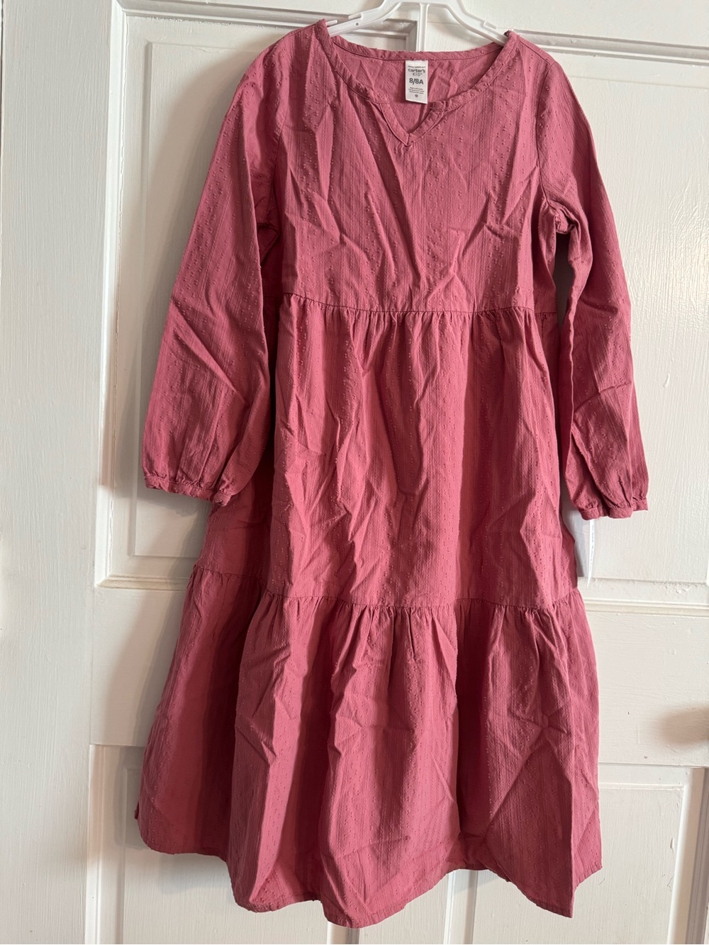 Carter's NWT Girl Rose Pink Long Sleeve Tiered Midi Dress Lightweight Cotton Sz8